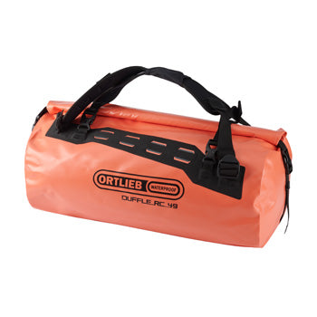 Waterproof duffle bag with roll-top closure and detachable back carrying system.